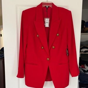 Express Bold Red Blazer with Gold Buttons